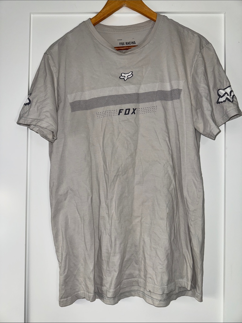 Fox Racing Light Gray Graphic Short Sleeve Tee Sz Large cotton blend motocross